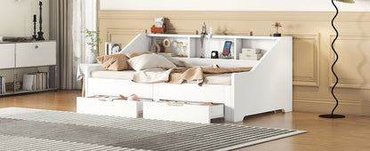 Zion Twin to King Size Daybed  with Storage Bookcases - White