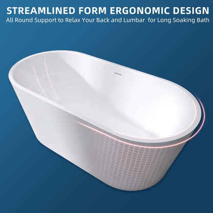 Madison 59" Minimalist  Acrylic Freestanding Soaking Bathtub  -  Gloss White