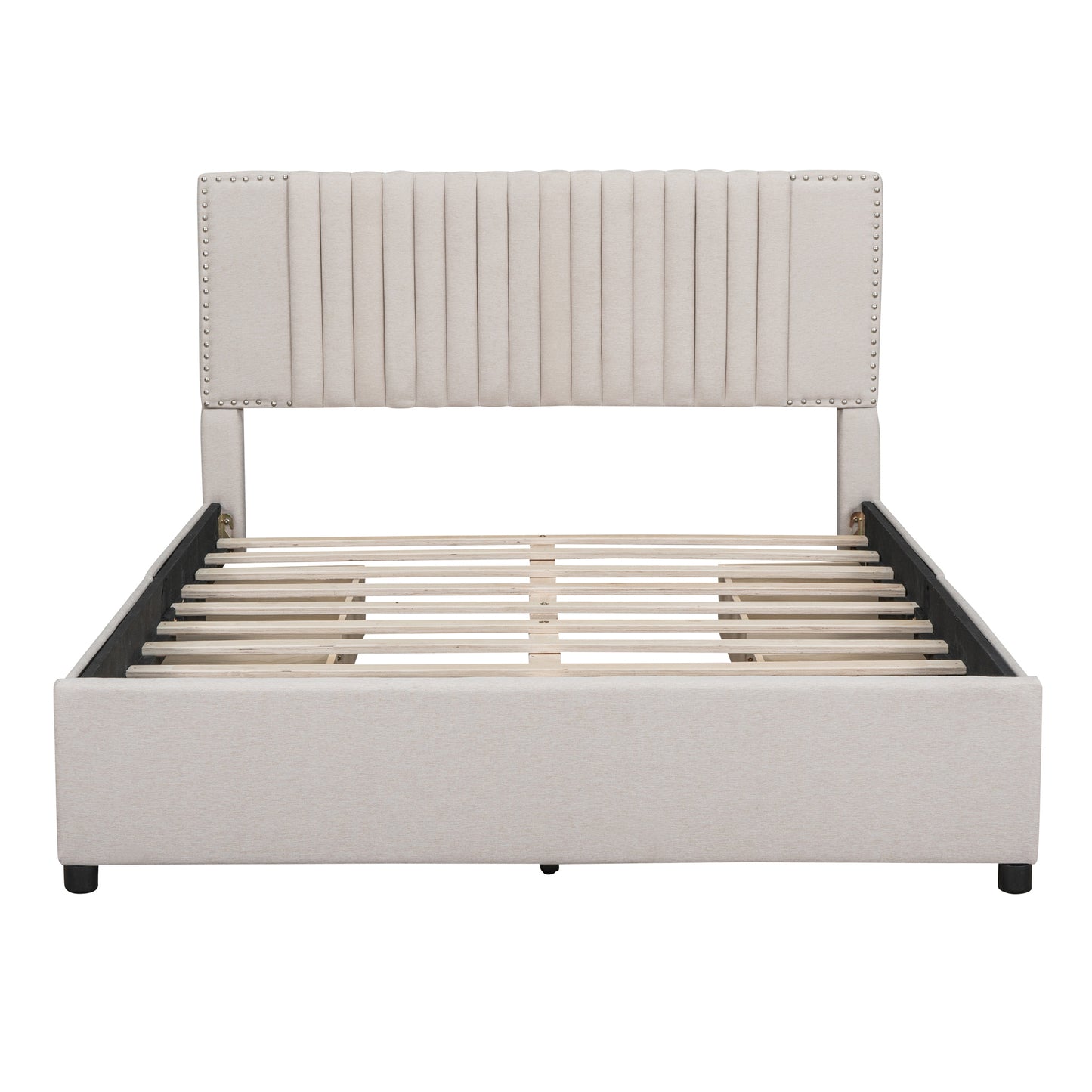 Novy Queen Size Platform Bed with Twin XL Size Trundle - Beige
