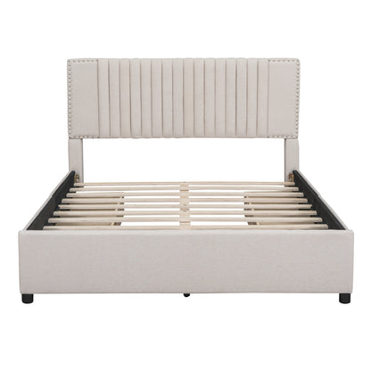 Novy Queen Size Platform Bed with Twin XL Size Trundle - Beige