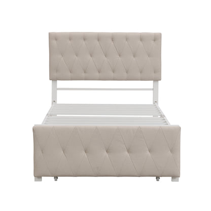 Apex Twin Size Storage Bed Metal Platform Bed with Drawer - Beige