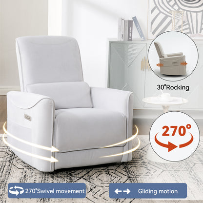 Spencer Swivel and Rocker Power Recliner Chair - White