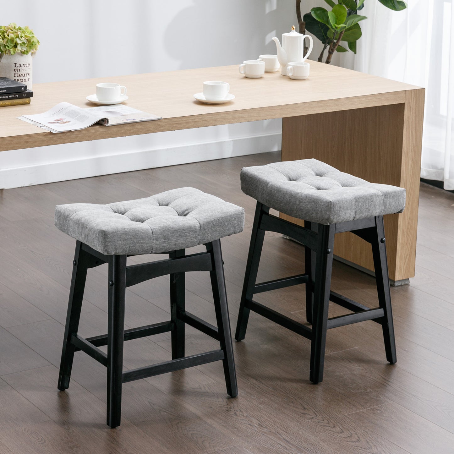 Farmhouse Counter Stools Height 25" -  Gray Set of 2