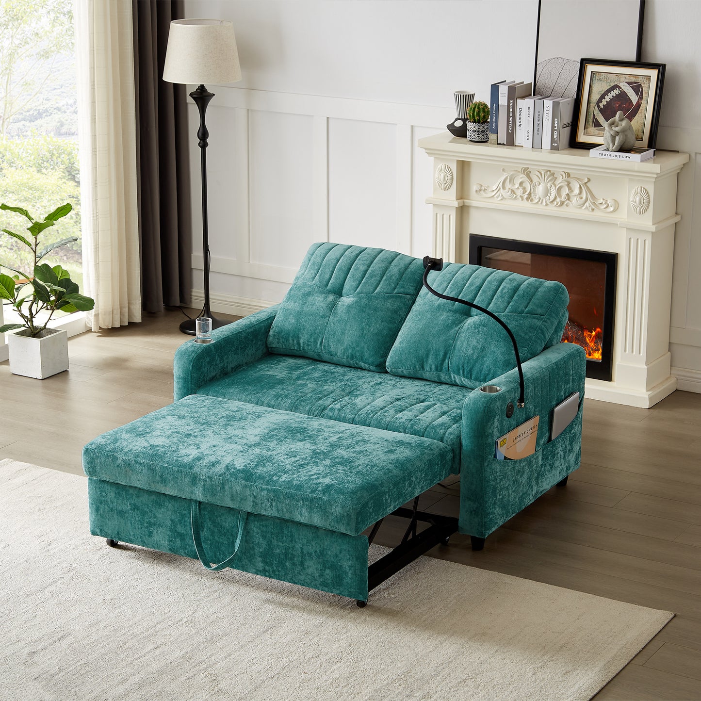 Rita Loveseat Pull-out Sofa Bed with Adjustable Backrest - Teal