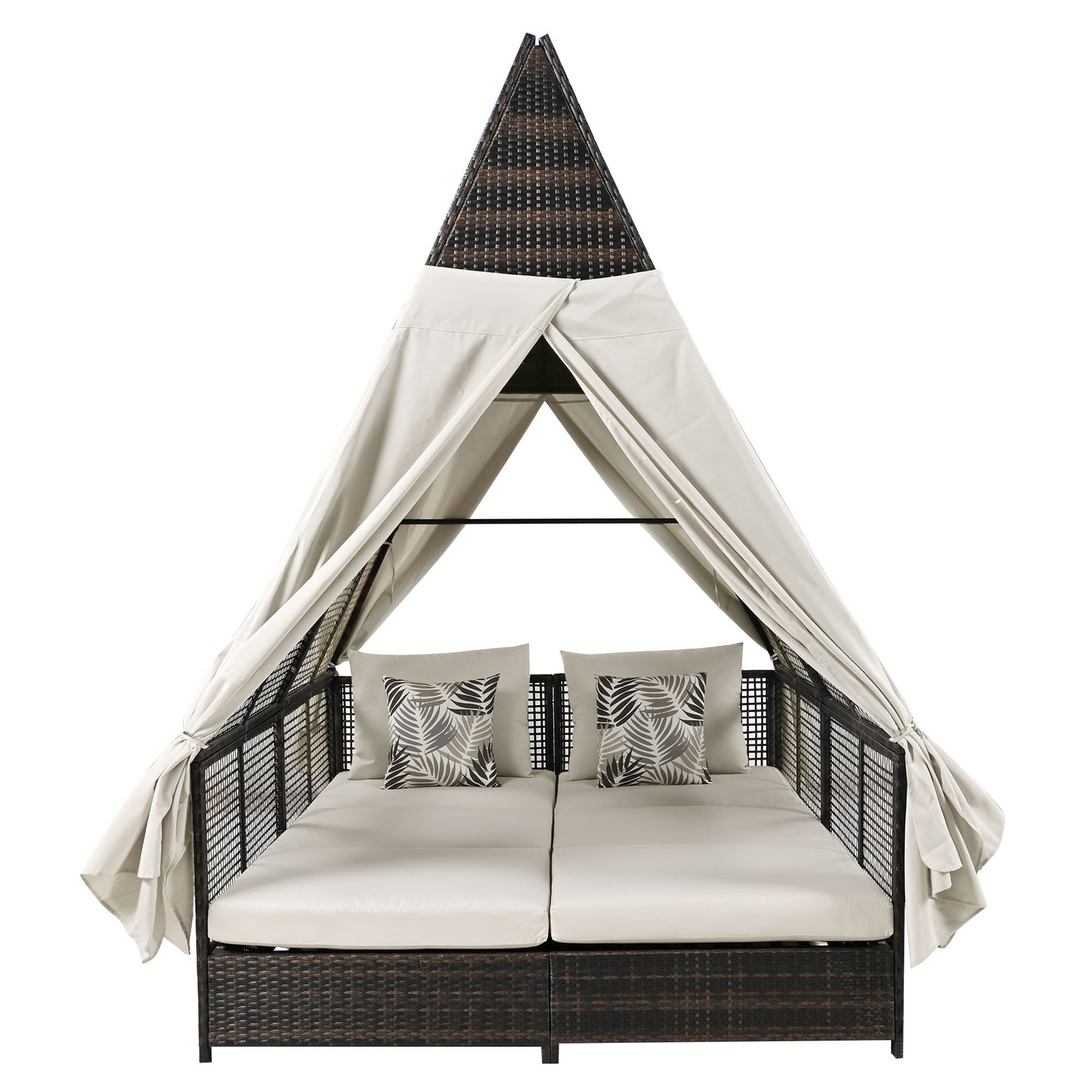 Soria Daybed Patio Lounge Bed with Curtains - Beige