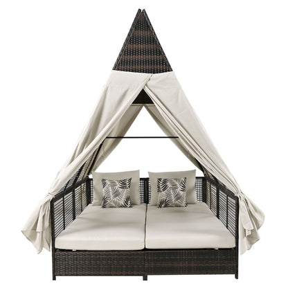 Soria Daybed Patio Lounge Bed with Curtains - Beige