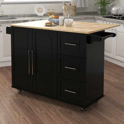 Artisan Kitchen Island with Solid Wood Table Top - Black