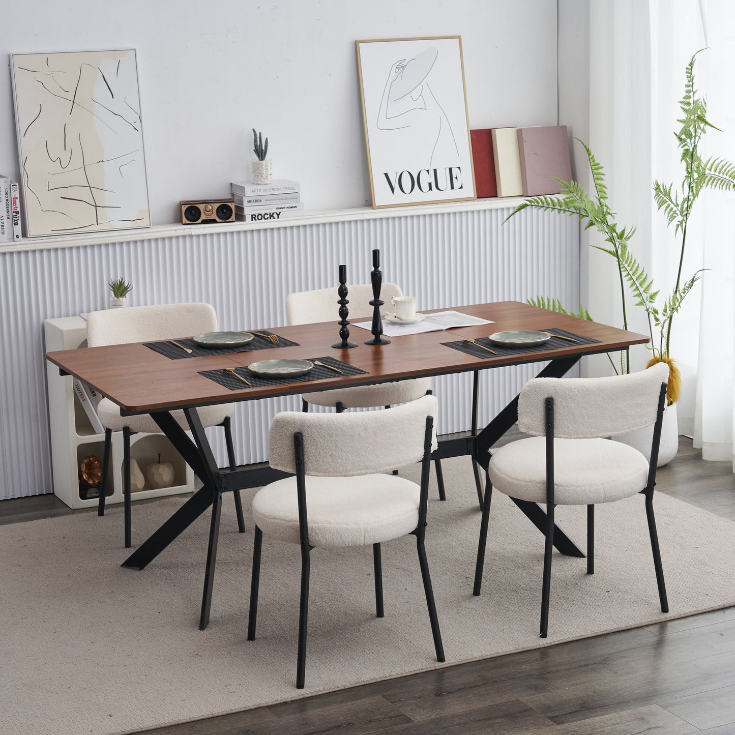 Sook Teddy Fabric Chairs with Black Leg (Set of 4) - Beige