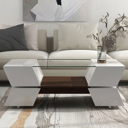 Geo Storage Glass-Top Coffee Table - White