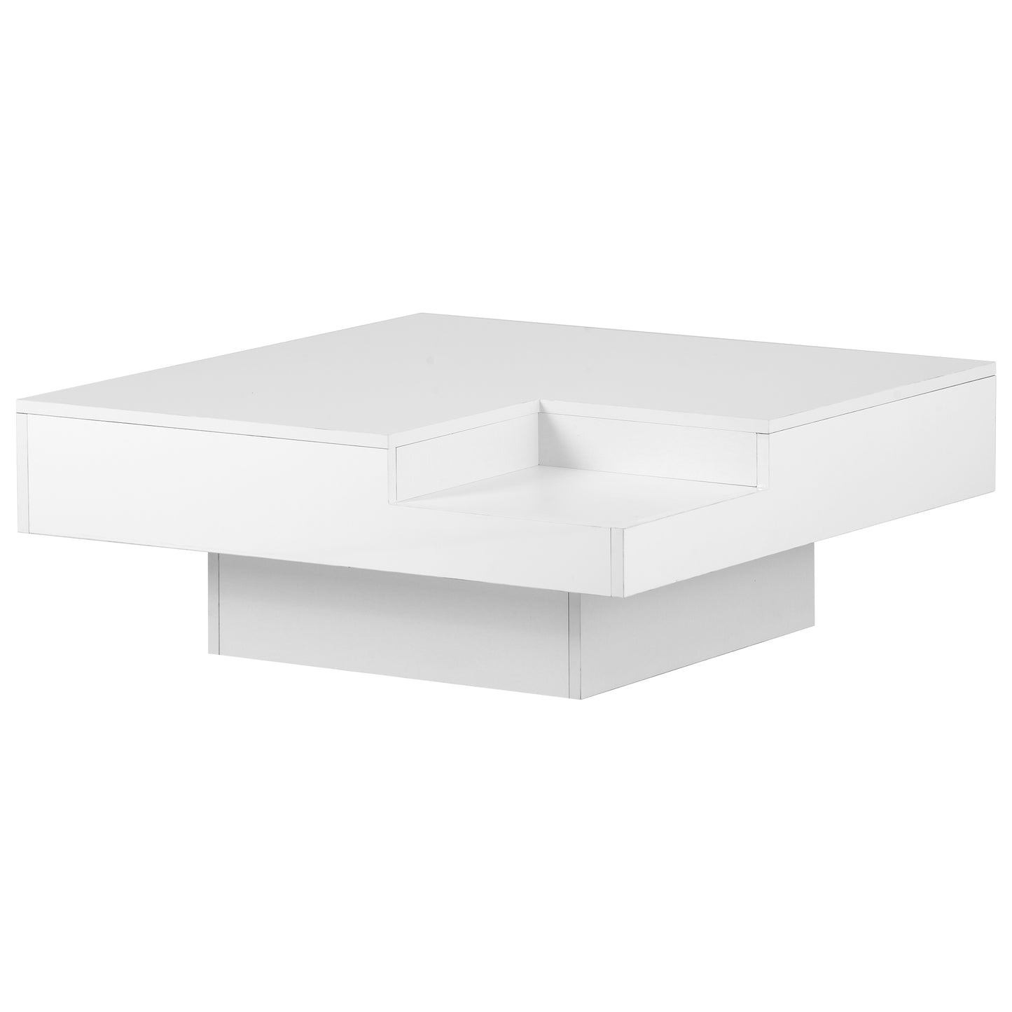Square Coffee Table with Detachable Tray and LED Lights - White