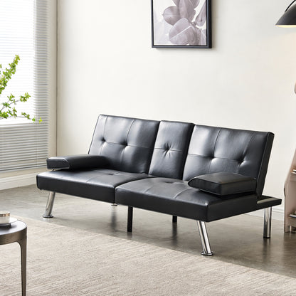 Jax Convertible Faux Leather Sofa Bed  - Black