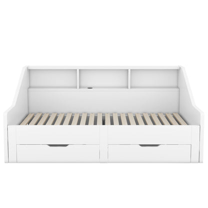 Zion Twin to King Size Daybed  with Storage Bookcases - White