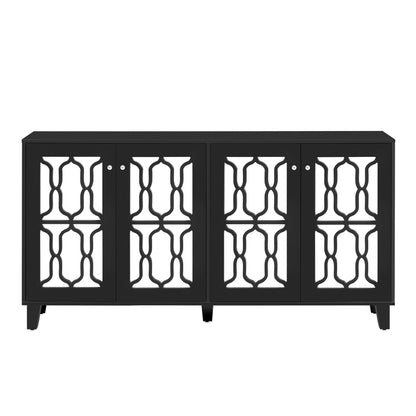Hynes 4-Door Mirror Buffet Cabinet - Black