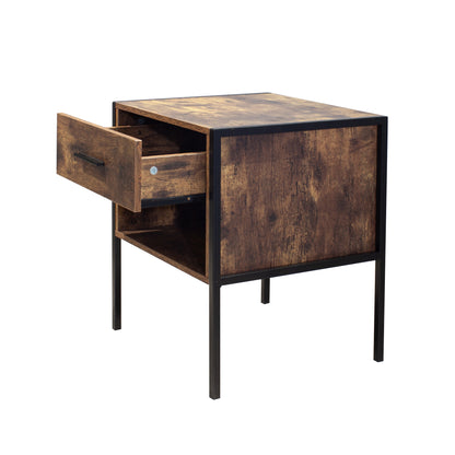 Barn Industrial Style Nightstand ( Set of 2) - Rustic Brown