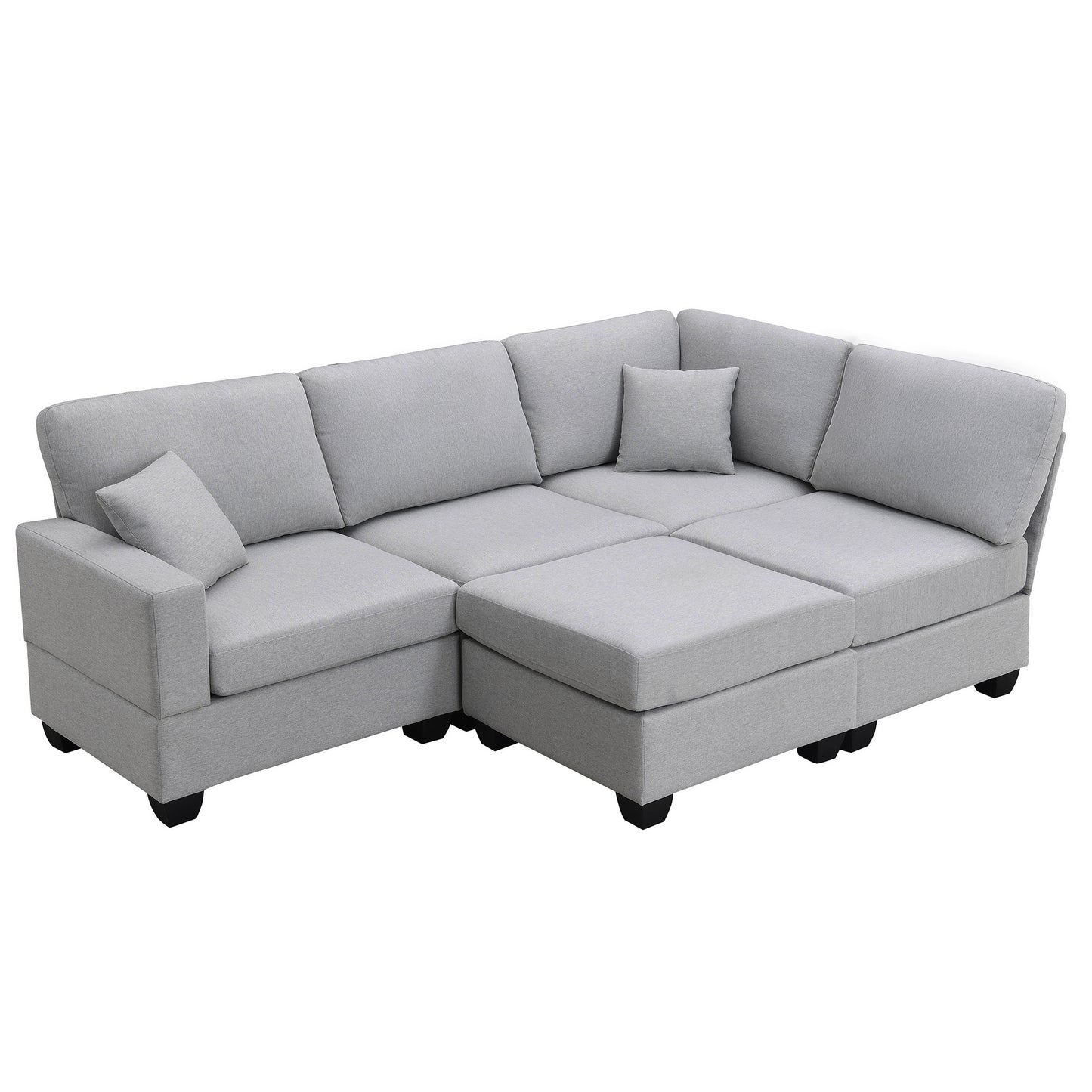 Aria 5-Seat Modular Sectional Set with Convertible Ottoman - Gray