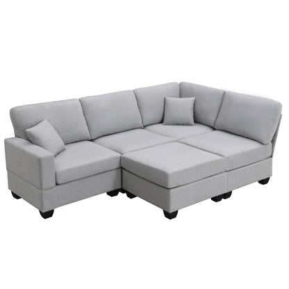 Aria 5-Seat Modular Sectional Set with Convertible Ottoman - Gray