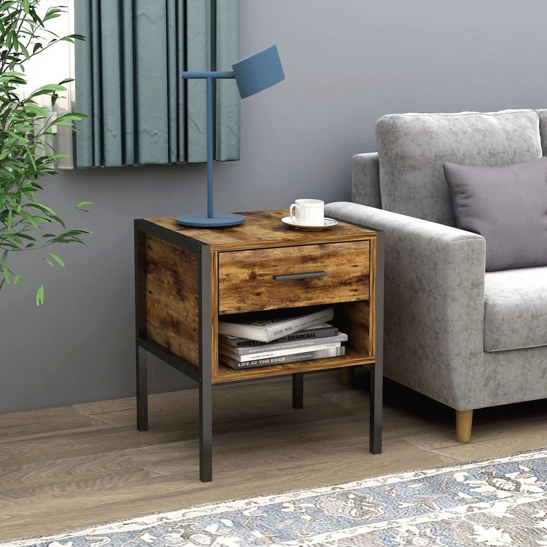 Barn Industrial Style Nightstand ( Set of 2) - Rustic Brown
