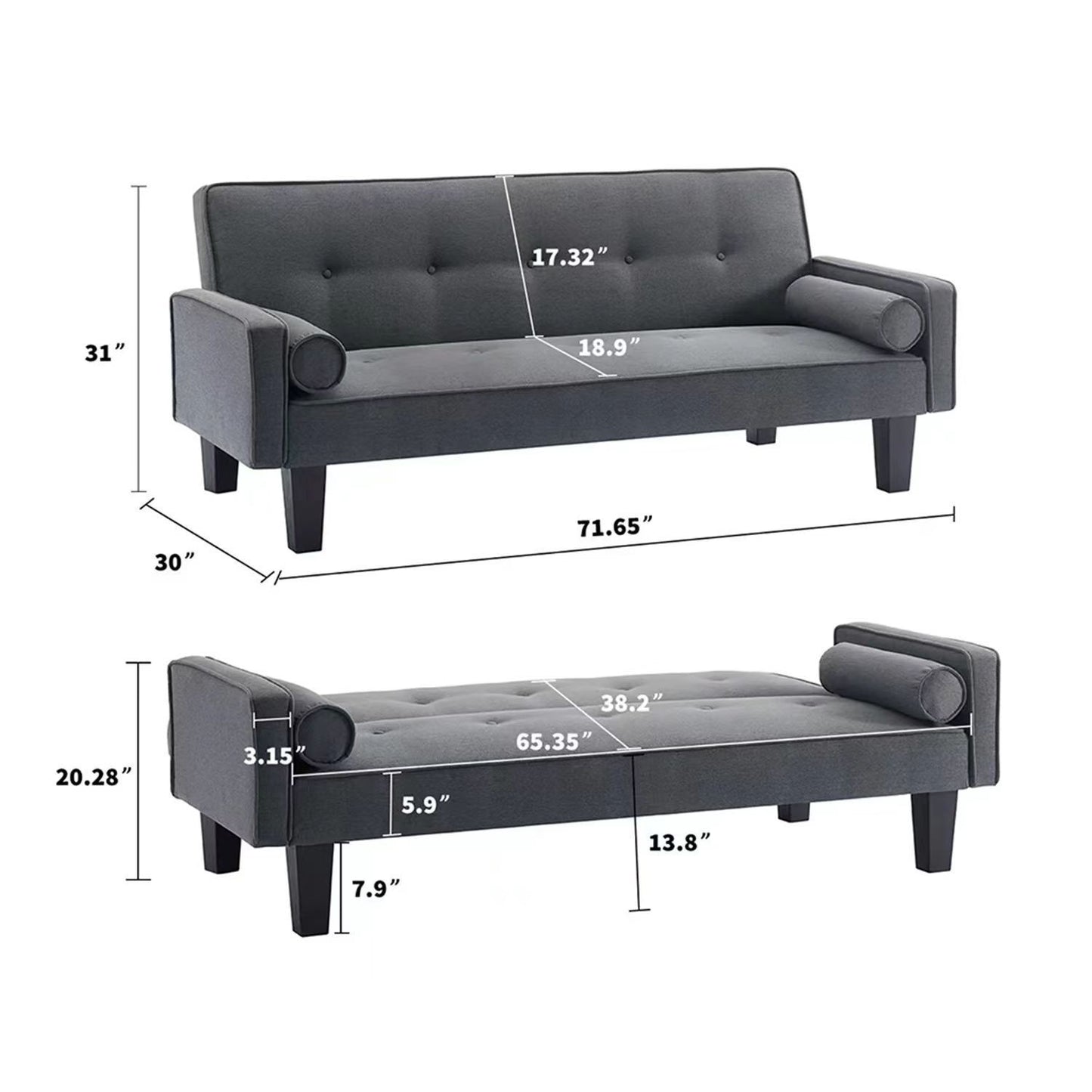 Aziza Convertible Sofa Bed - Dark Brown