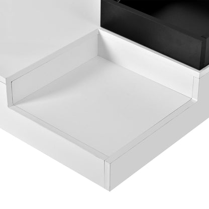 Square Coffee Table with Detachable Tray and LED Lights - White