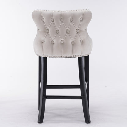 Family  Velvet Upholstered Wing-Back Bar Stools - Beige Set of 4