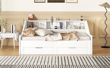 Zion Twin to King Size Daybed  with Storage Bookcases - White