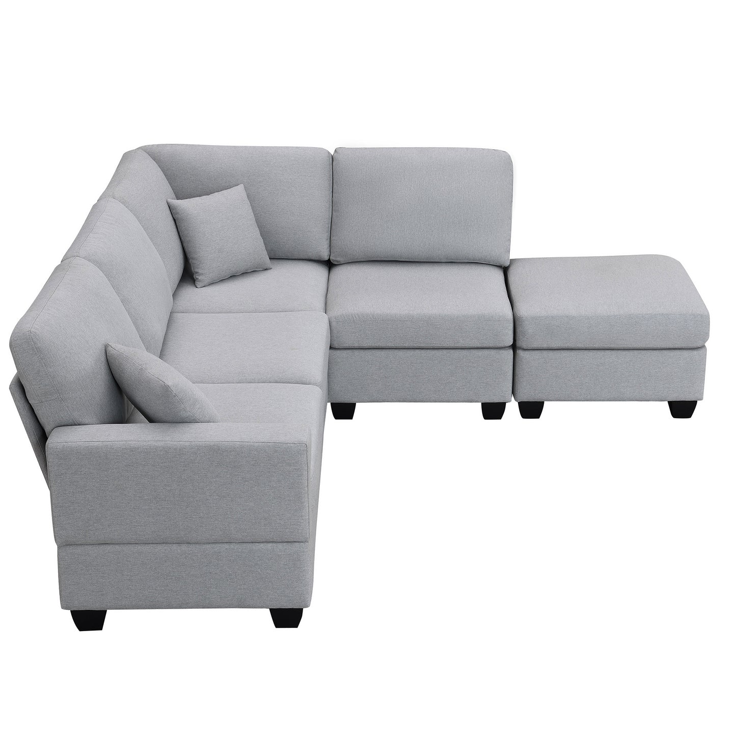 Aria 5-Seat Modular Sectional Set with Convertible Ottoman - Gray