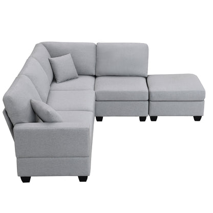 Aria 5-Seat Modular Sectional Set with Convertible Ottoman - Gray