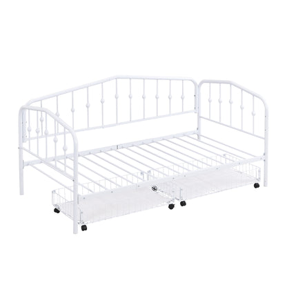 Zee Twin Size Metal Daybed with 2 Drawers - White