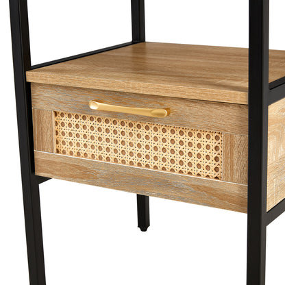 Mena II Rattan Nightstand  with Power Outlet & USB Ports ( Set of 2) - Natural