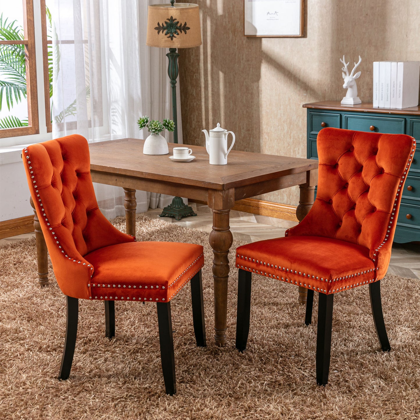 Nikki Velvet Dining Chair (Set of 2) - Orange