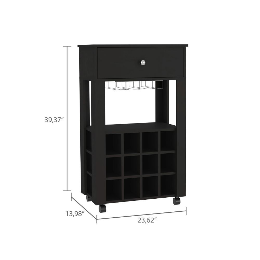Minta Bar Cabinet With 2 Side Shelves - Black
