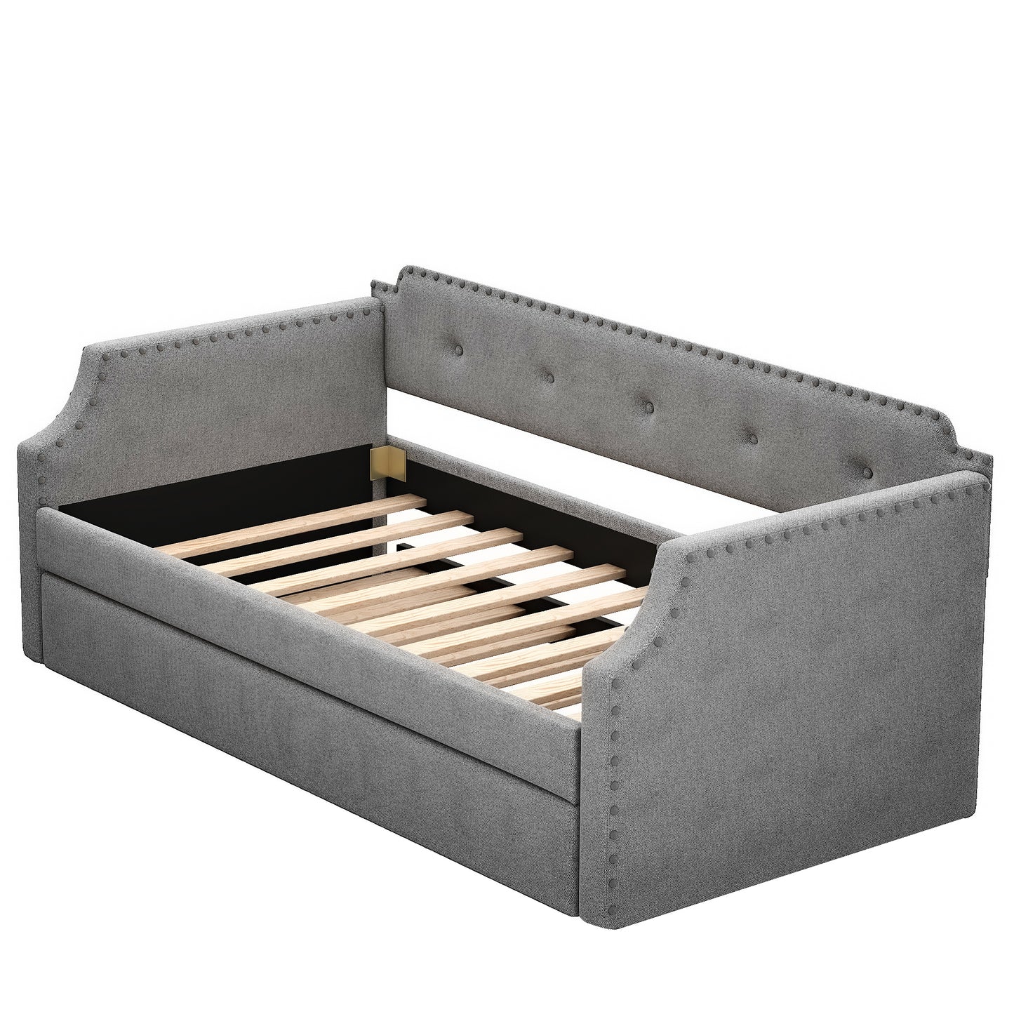 Ascar Twin Size Upholstered Daybed with  Trundle - Gray