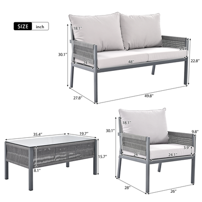 Mixon 4 Pc Patio Rope Sofa Set - Gray