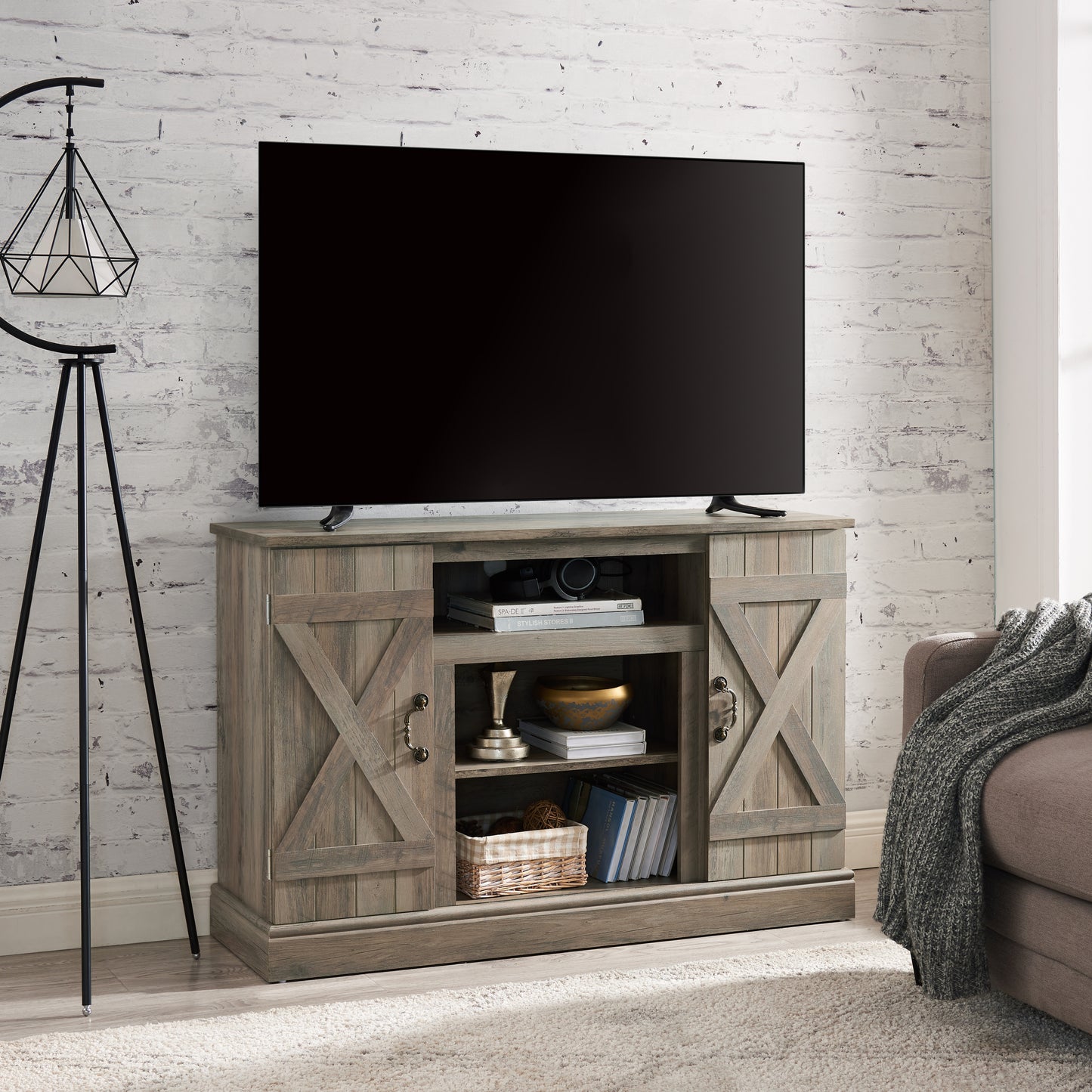 Utopia Media TV Stand Antique Entertainment Console - Gray