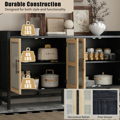 Hana Rattan Doors Sideboard Buffet - Black