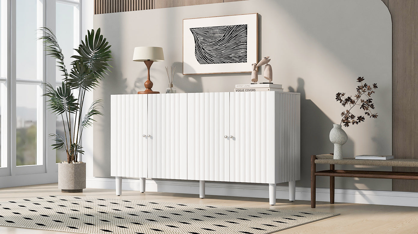 Butler Wavy Pattern Doors Sideboard Buffet - White