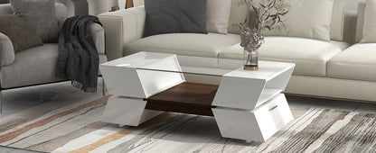 Geo Storage Glass-Top Coffee Table - White