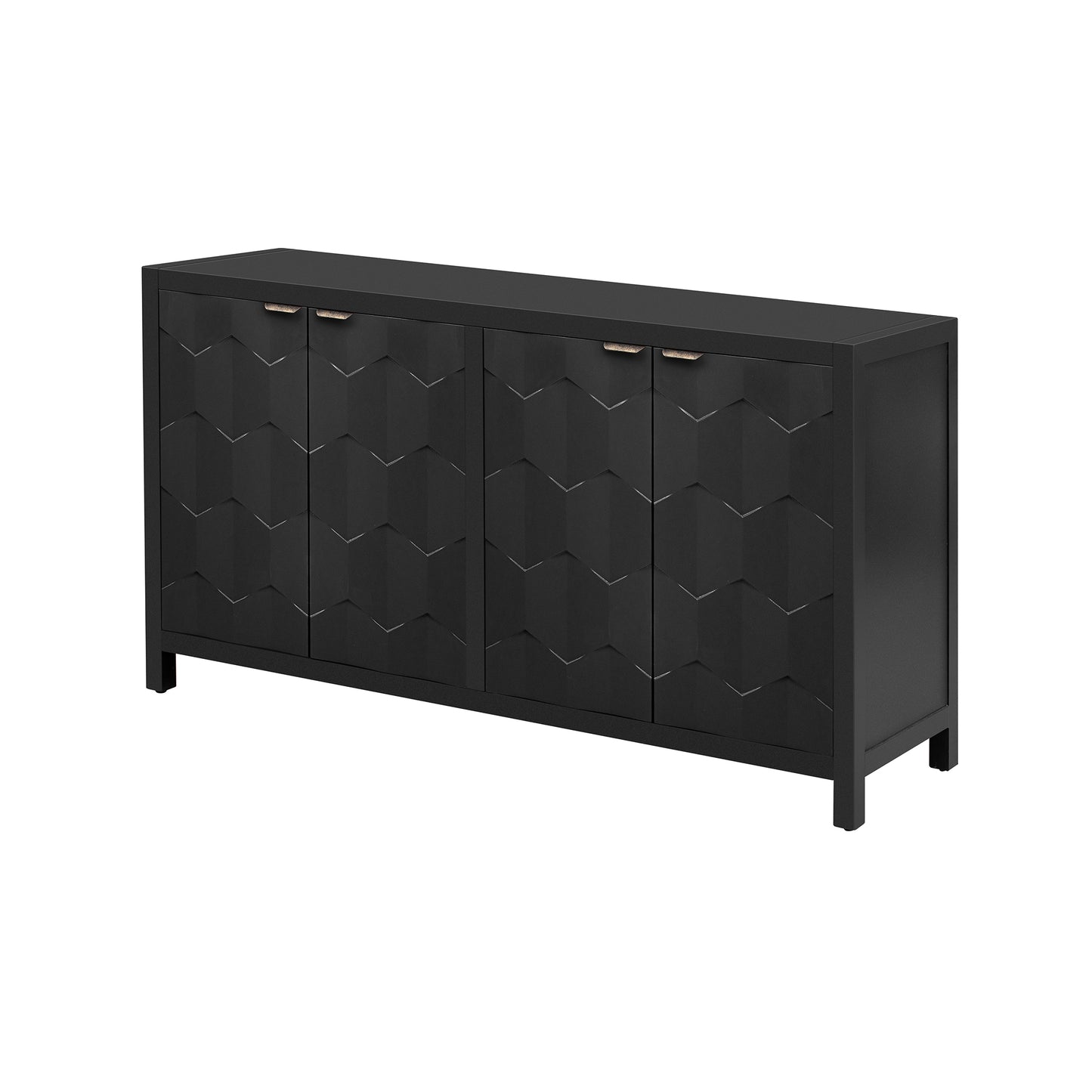 Honeycomb Patterned Doors Sideboard Buffet - Black