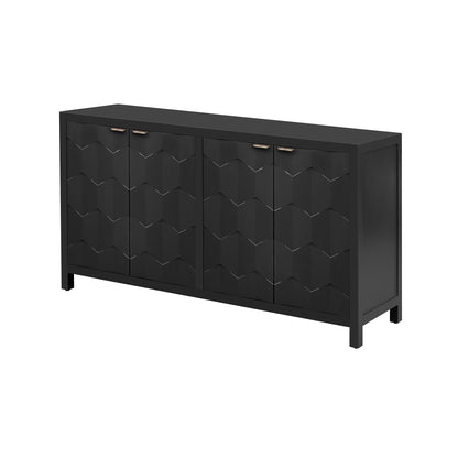 Honeycomb Patterned Doors Sideboard Buffet - Black