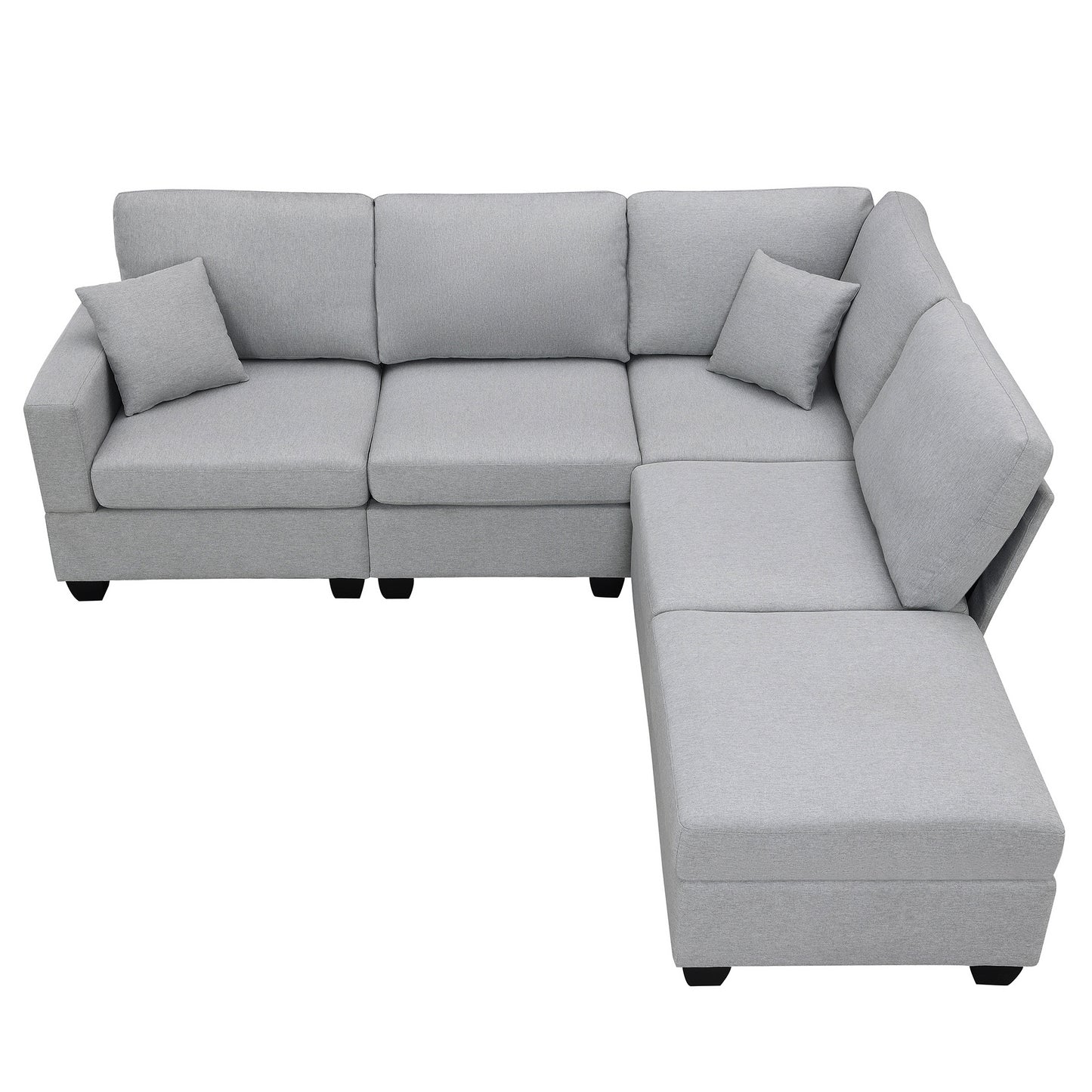 Aria 5-Seat Modular Sectional Set with Convertible Ottoman - Gray