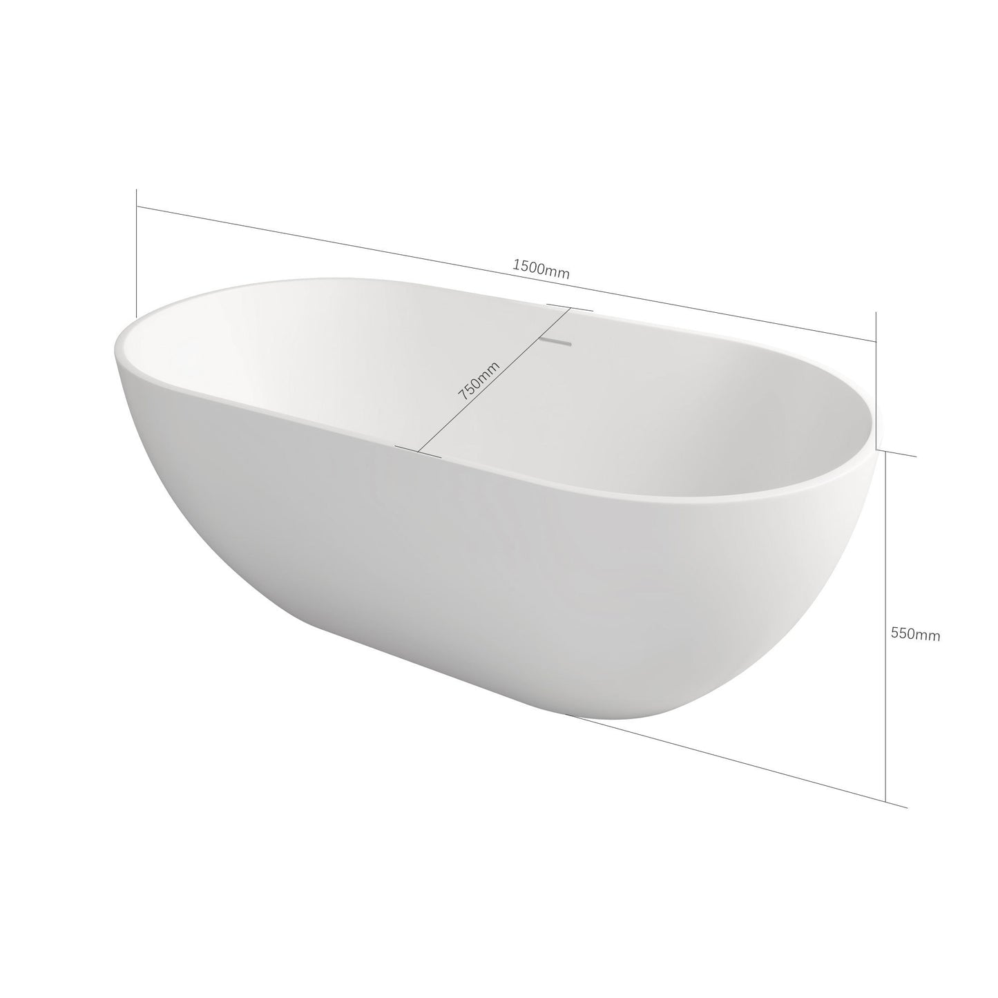 Gina 59" Solid Surface Freestanding Soaking Bathtub - Matte White