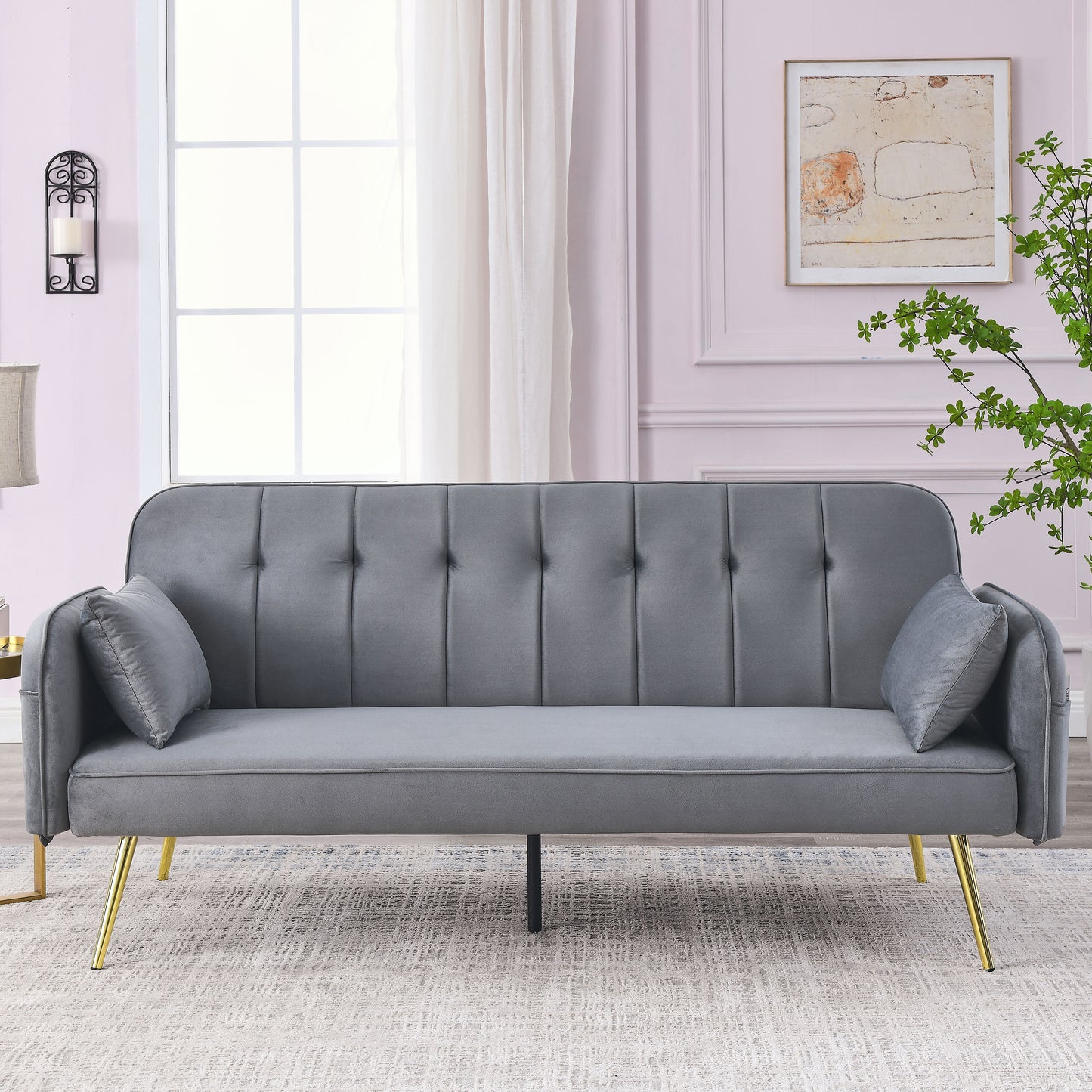 Mika Convertible Velvet Sofa Bed - Grey