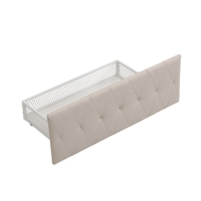Apex Twin Size Storage Bed Metal Platform Bed with Drawer - Beige