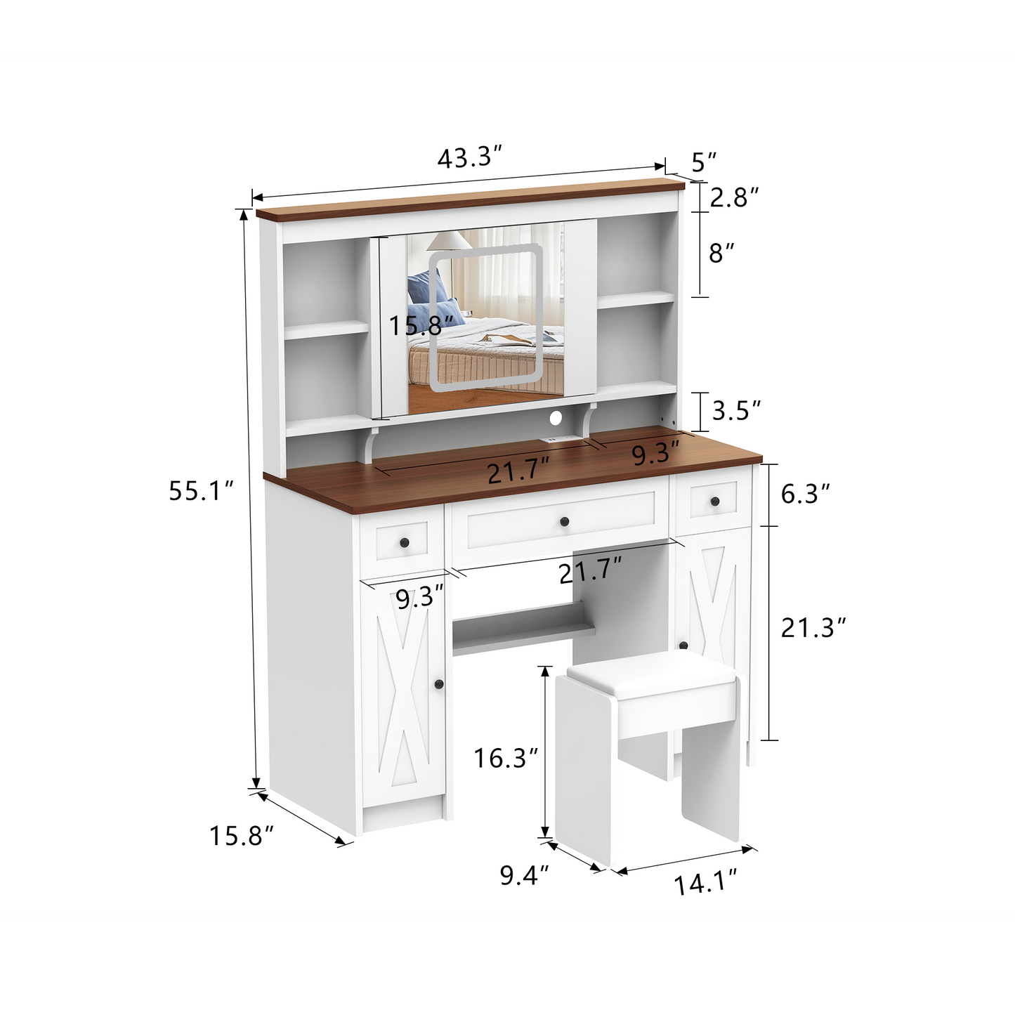Cleo III Makeup Vanity Desk Set