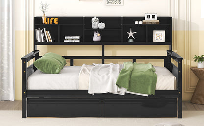 Ozi Full Size Metal Daybed with 2 Drawers - Espresso