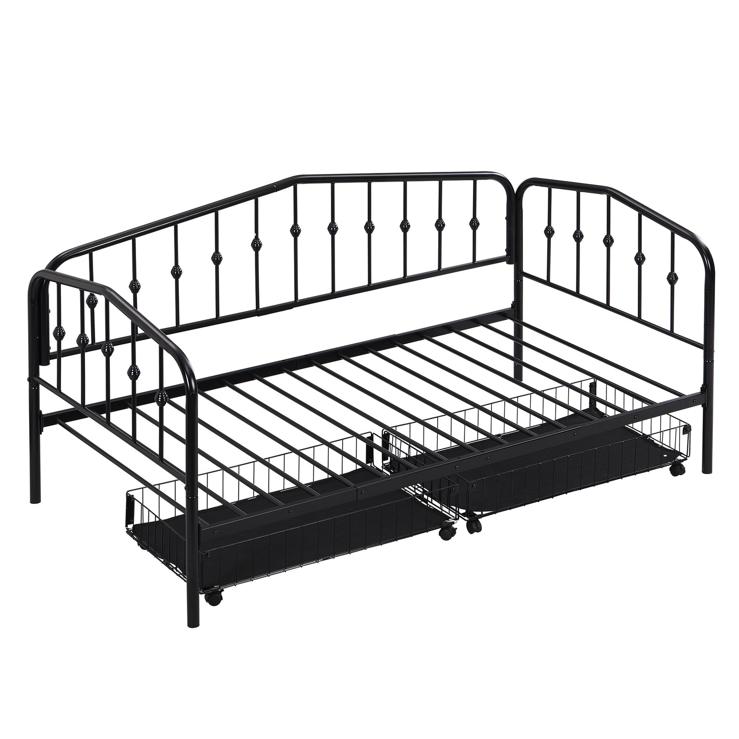 Zee Twin Size Metal Daybed with 2 Drawers - Black