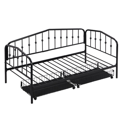 Zee Twin Size Metal Daybed with 2 Drawers - Black