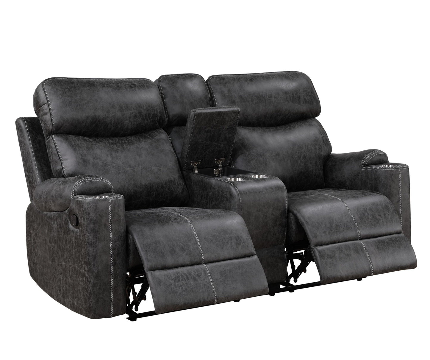 ACME Hirah Motion Loveseat w/Console & USB Port, Dark Gray Polish Microfiber LV02571