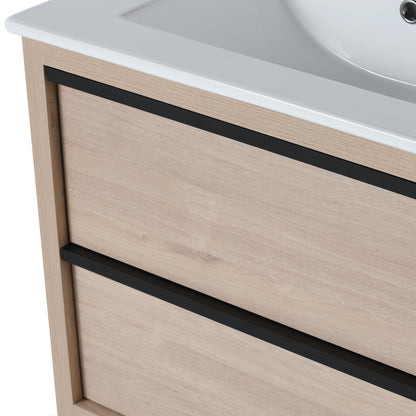 Bathroom Vanity with 2 Soft Close drawers and White Ceramic Basin