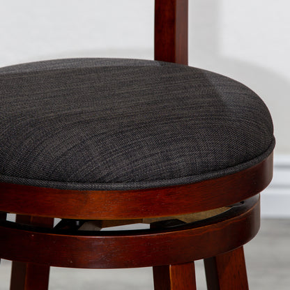 Counter Height Slat Back Swivel Stool, Cherry Finish, Charcoal Fabric Seat